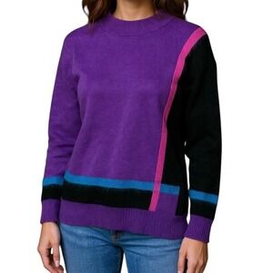 Vintage 80s Rafaella Sweater Women Size M Purple Angora Colorblock Cozy Knit‎